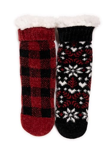 Image of MUK LUKS Women's Fuzzy Chenille Plush Lined Tall Rib Cuff Cabin Socks, 2-Pack, M /L & L /XL
