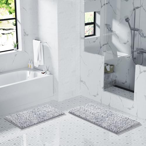 Image of Yimobra Bath Mats for Bathroom Non Slip, 36x24, Extra Soft Chenille Bathroom Rugs, Luxury Fluffy Long Matts for Tub, Plush Shaggy Carpet, Water Absorb, Machine Washable, Light Grey & Dark Grey