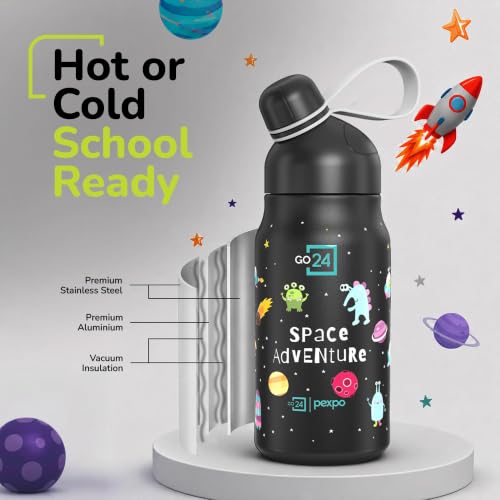 Image of Stainless Steel Water Bottle for School Kids Piano Black - Space