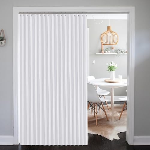 NICETOWN Patio Sliding Door Curtain 100W x 84L, Thermal Pleated Curtain for Sliding Glass Door, Room Divider Privacy Panel with 21 Stainless Rings for Bedroom, Living Room, Pure White, 1 PC