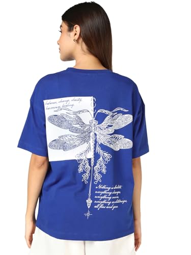 T-shirt imprimé graphique 100% coton pour femme avec col rond et manches mi-longues