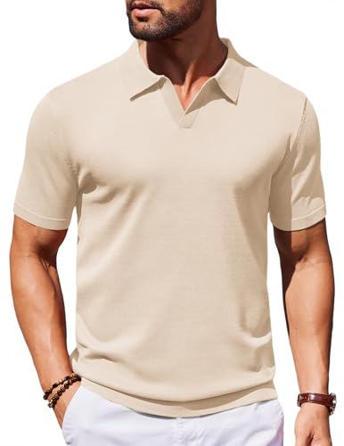 Image of COOFANDY Men's V Neck Short Sleeve Stretch Knit Polo Shirt