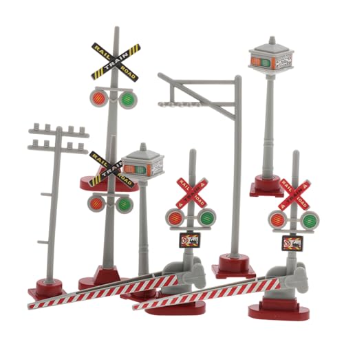 Angoily 8pcs Model Train Traffic Lights Mini Signal Lights for Train Accessories Realistic Crossing Sign Models for DIY Railroad Scene
