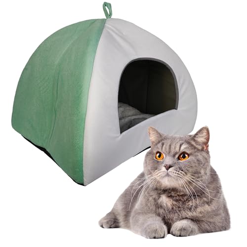 Crea Caty - Cuccia per gatti Morbida Calda Lettino casa Letto Igloo Interno casetta cuccetta Chiusa per Gatto, Cani Piccoli, lettino Cuccioli.Nicchia nido per Gatti. (VERDE)