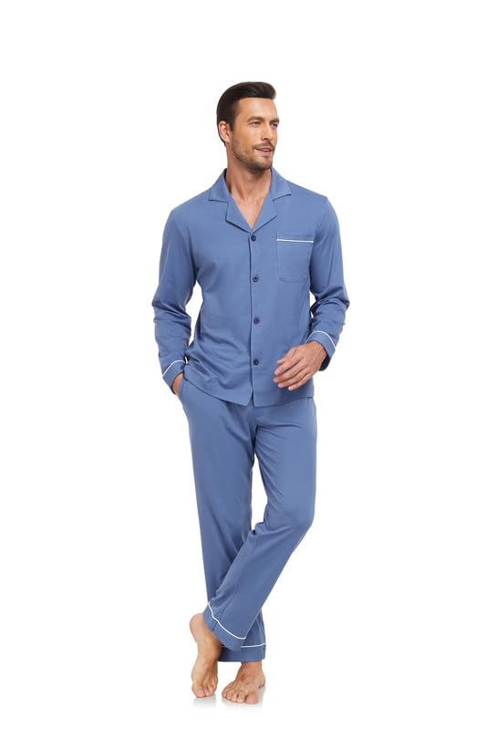 COLORFULLEAF Men's 100% Cotton Pajama Set Long Sleeve Button Down Top & Pants Soft Fall Sleepwear for Cozy Nights4