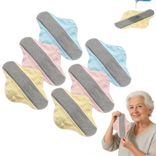 6 Pieces Reusable Leak-Proof & Waterproof Washable Pads Pure Cotton Washable Underwear for Elderly Care & Mobility Support Feel Secure Dry Comfortable Breathable Fabric for Women