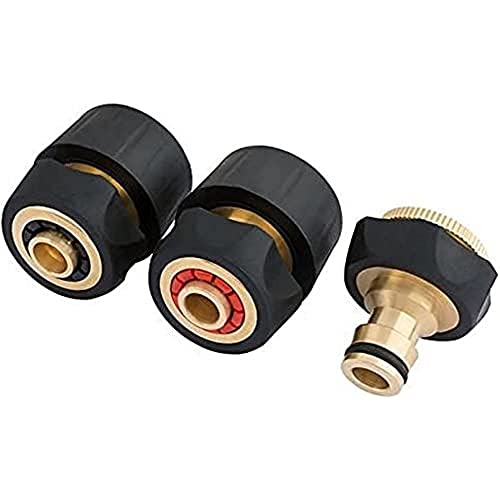 Draper DRA24529 3 Piece Brass and Rubber Hose Connector Set, Multi-Colour, Black, 1
