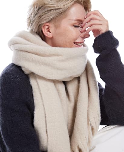 MissShorthair Oversized Chunky Winter Scarf for Women Big Blanket Scarves Colorful Thick Fluffy Shawl,Beige