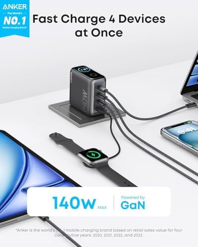 Anker Multi-Device Fast Chargingセット Anker 140W 4-Port GaN Charger with Touch Display & ActiveShield