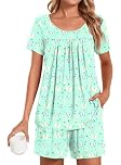 POPYOUNG Plus Size Womens Pajamas Sets 2 Pieces Lounge Sleepwear Ladies Pjs Sets with Pockets 2XL, Green Colorful Butterflies