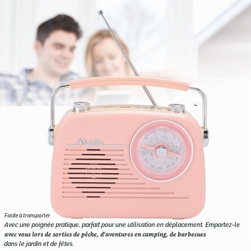 CCYLEZ Radio Portable Rétro FM AM SW, Haut-Parleur Bluetooth USB, Compact et Portable, pour Intérieur et Extérieur, Facile à Utiliser, pour Personnes âgées (Pinks)
