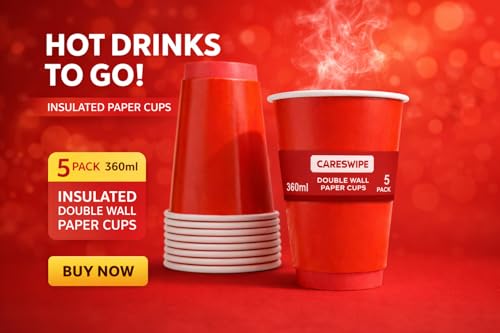 Image of Red Paper Cups 5 Pcs, Disposable Cups, Paper Glass Hot & Cold Beverage Juice, Cofee, Cold Drinks Cups for Parties, Events, Offices, and Homes