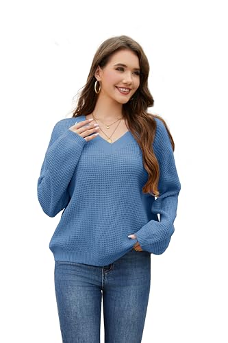 Sixstar Women Waffle Knit Sweatshirt Long Sleeve V Neck Lightweight Soft Sweatshirt Casual Pullover Tops2