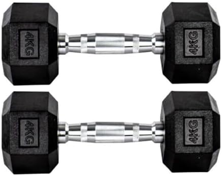 Par Halteres 4kg + 4kg Dumbbell Sextavado Emborrachado Pegada Cro...