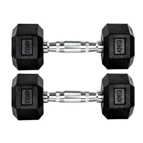 Par Halteres 4kg + 4kg Dumbbell Sextavado Emborrachado Pegada Cro...