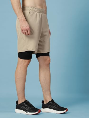Image of CHKOKKO Double Layered Gym Shorts for Men Workout | Compression Inner Layer with Pockets Across Inner Outer and Back | Dry Fit Sports Athletic wear for Running Jogging or Training