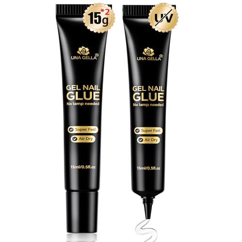 UNA GELLA Nail Glue Strong Gel No U V 15g*2pcs Nail Glue for Press Ons No Lamp Needed Quick Dry Semi Solid Nail G LUE Super Strong Gel glue for Nails Long Lasting Extension DIY Kit