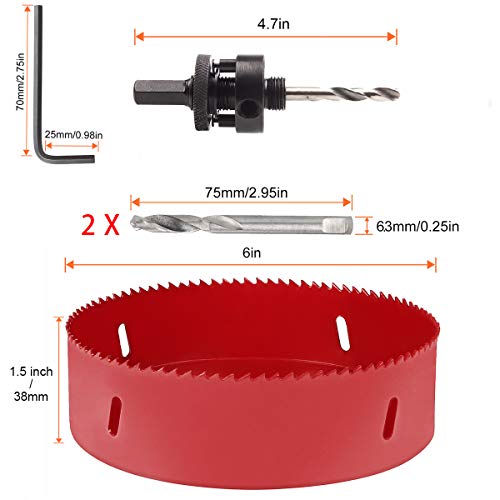 Abuff Precision 6 Inch Bi-Metal Hole Saw For Cornhole Game, Abuff 38Mm Depth Hss Hole Cutter With 1/2 Inch Hex Shank Arbor For Easily Drilling Cornhole Board thumb #1