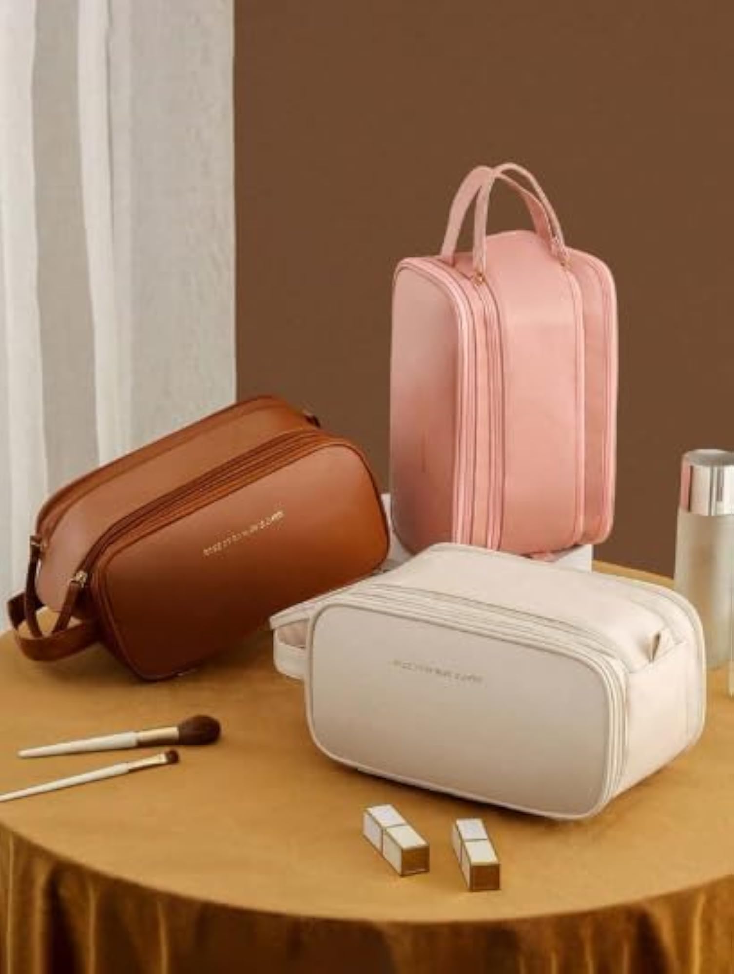Travel Makeup Bag with Adjustable Compartments, Portable Cosmetic Organizer