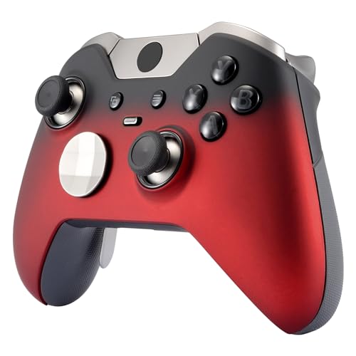 Image of eXtremeRate Red Shadow Soft Touch Replacement Faceplate Front Shell for Xbox One Elite Controller Model 1698 with Thumbstick Accent Rings - Controller NOT Included