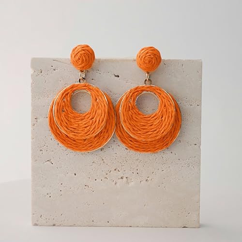 Image of Raffia Hoop Earrings for Women - Boho Straw Wiker Dangle Drop Earrings for Summer Beach, Bohemian Trendy Rattan Jewelry