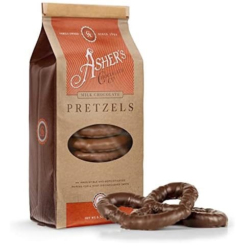 Asher's Chocolates, Chocolate Covered Pretzels, Gourmet Sweet and Salty Candy, Small Batches of Kosher Chocolate, Family Owned Since 1892 (6.5oz, Milk Chocolate) Cover