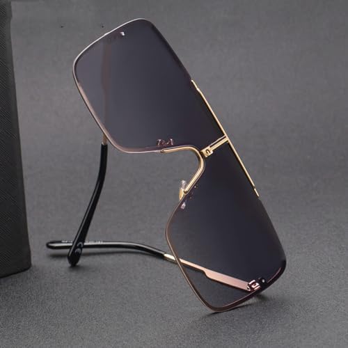 Oversized Steampunk One-Piece Sunglasses For Men Square Rimless Punk Sun Glasses For Male Vintage Eyewear Shades