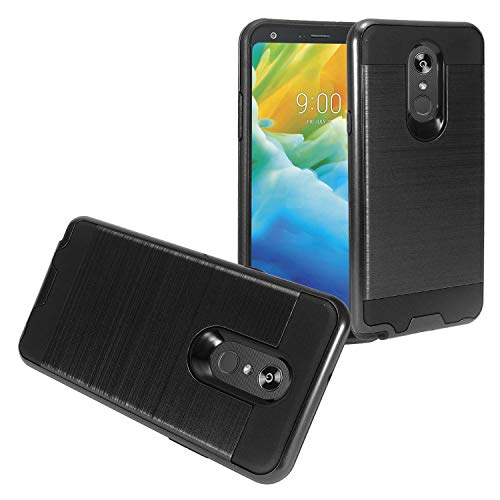 Z-GEN - for LG Stylo 5 (2019), Stylo 5X, Stylo5+ Plus, LM-Q720, LM-L722DL - Brushed Style Hybrid Phone Case + Tempered Glass Screen Protector - CS3 Black