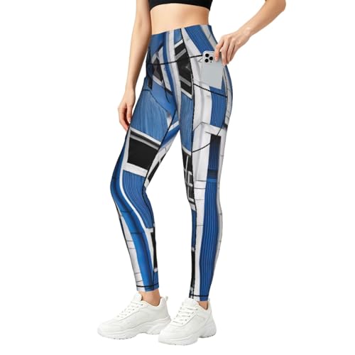 Legging bleu imprimé bâtiment pour la salle de sport et ville