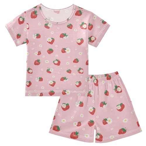 Vdsrup Pink Daisies Summer Pajamas Set Short Cotton Sleepwear 2 Piece Unisex 5Y
