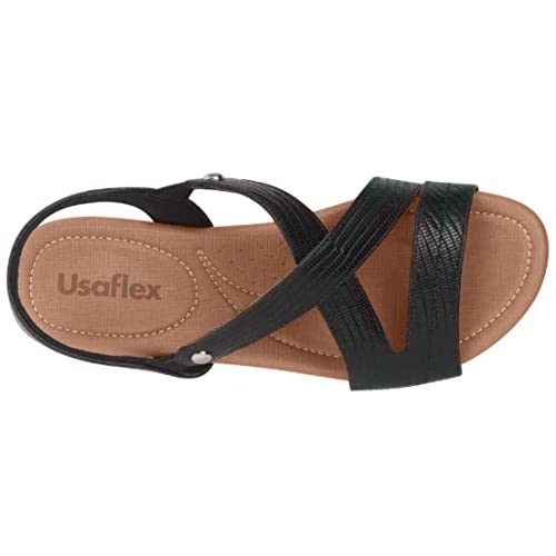 Sandália Casual Feminina Usaflex Confort Tiras Cruzadas Com Elásticos Laterais Couro 1804