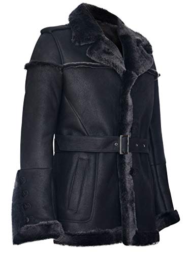 Men's Merino Black Snowtip Real Sheepskin Suede Leather Jacket with Tie Belt2