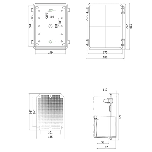 Yetlebox Waterproof Electrical Box With Mounting Plate 220X170X110Mm, Ip67 Junction Box Stainless Steel Latch Hinged Grey Cover Project Enclosure With Wall Bracket And 2 Glands 8.7"X6.7"X4.3" #TOP1