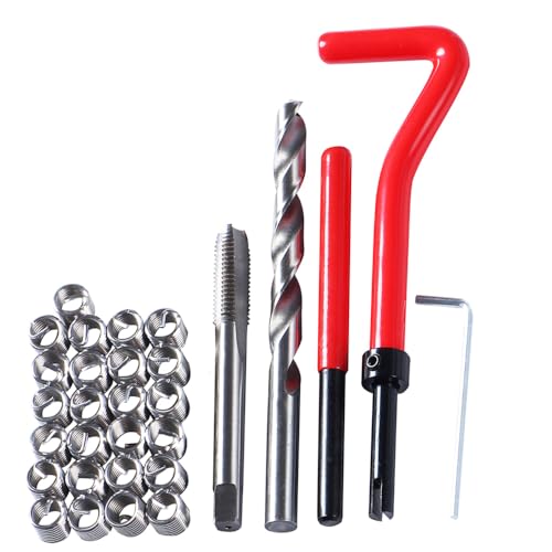 Zohino Kit de réparation de filetage 30 pièces M8 x 1,25 mm Filetage métrique rayé Réparation Robinet de forage manuel Kit d'hélicoil Outil de...