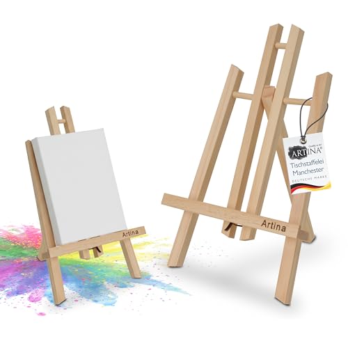 Artina Manchester Tischstaffelei klein aus Holz 28cm Mini Präsentationsstaffelei Display-Staffelei für Bilder, Menü Karten, Deko – Holzstaffelei für Schulen und Kinder