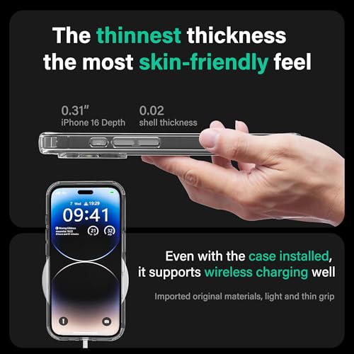 Image of ONES for iPhone 16 Case Clear Magnetic Phone Case, Compatible with MagSafe【Military Grade Protection Shockproof Airbag】【Scratch-Resistant & Anti-Yellow 】 Thin, Transparent Silicone Cover