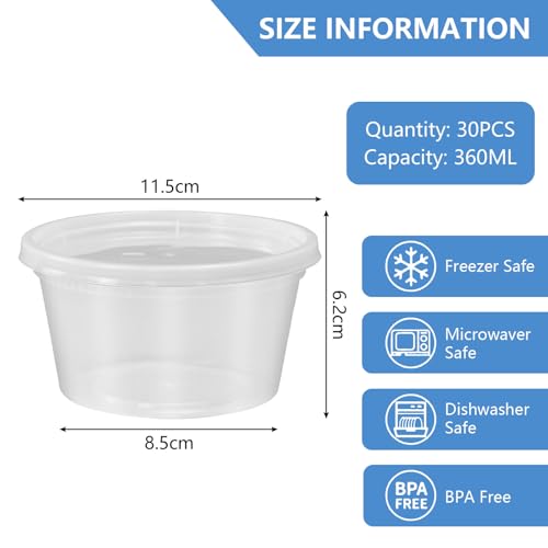 Kleemeiero 30 Pièces Boite Plastique Alimentaire avec Couvercle Reutilisable, 450ml récipients à emporter ronds en transparent Pot de Sauce en Transparent Boîte à Emporter – vue 2