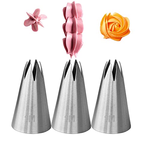 Opiniones de Duya los más solicitados. 43 Boquilla de 1M para Decoración de Pasteles, Boquillas de Glaseado Sin Costuras, 3 Piezas Boquillas de Decoración, Estrella Abierta, Acero Inoxidable