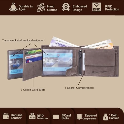 Leo Leather Wallet for Men, Vintage Grey, RFID4