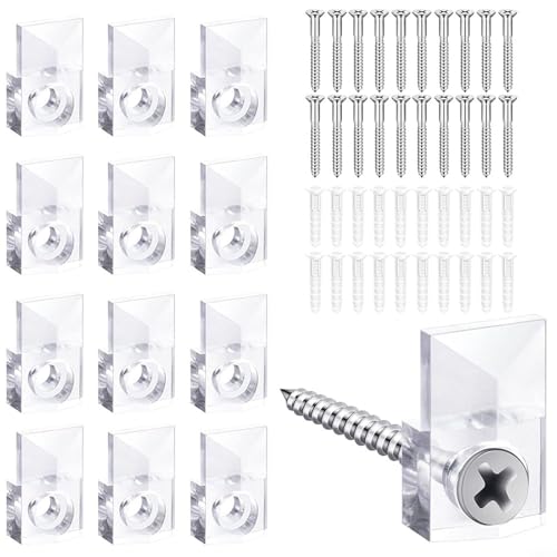 Kit de clips de soporte de espejo, 20 juegos con tornillos y anclajes para montaje de vidrio y espejo en armarios, puertas, paredes, clips de plástico transparente para un uso fiable