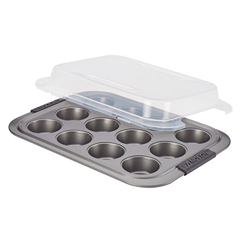 Anolon Advanced Nonstick 12-Cup Muffin Tin With Silicone Grips And Lid / Nonstick 12-Cup Cupcake Tin With Silicone Grips And Lid - 12 Cup, Gray #TOP24