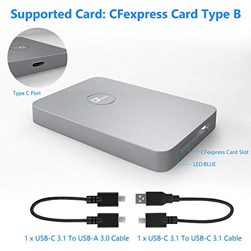 CFexpress Kartenleser, Bawanfa Type B USB 3.1 Gen 2 10 Gbit/s CFExpress Lesegerät, tragbarer Aluminium CFExpress Speicherkartenadapter Thunderbolt 3 Port Anschluss Unterstützung Android/Windows/Mac OS