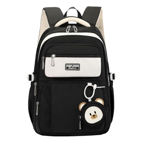 Sac à dos d'école grande capacité noir pour filles et garçons avec peluche