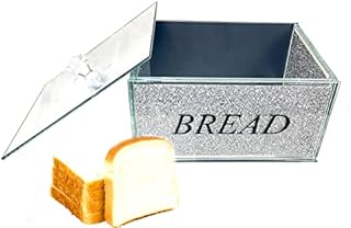 ProTech XL Crushed Diamond Crystal filled Mirrored Bread Bin Storage Kitchen Container, Sparkly Glitter, Bread Box with Handle Lid for Countertop, Silver Colour, Stylish and Attractive design