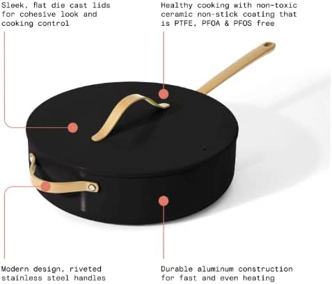 Miniatura 3 de Nonstick Ceramic Sauté Pan with Lid 45 qt 118 - Non Toxic PTFE  PFOA Free - Oven Safe  Compatible with All Stovetops Gas Electric  Induction  Black