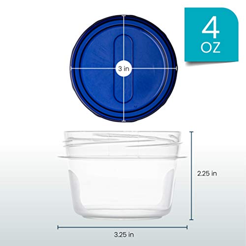 Plasticpro [4 Oz 12 Pack] Twist Top Deli Containers Clear Bottom With Blue Top Twist On Lids Reusable, Stackable, Food Storage Freezer Container #TOP2