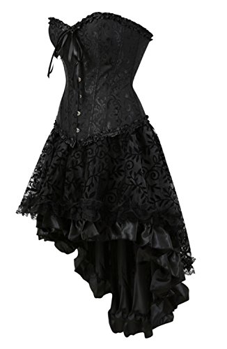 Grebrafan Embroidered Overbust Boned Corsets with Fluffy Pleated Layered Tutu Skirt (US(20-22) 6XL, Black) - Thumbnail 4