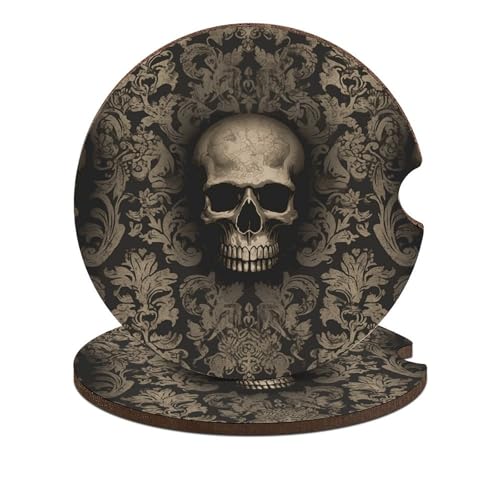 Portavasos de Madera con Diseño Calavera, 2 Piezas miniatura 1