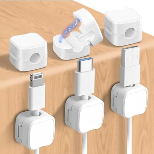 Yasta Organizer Cavi con Fermacavi Scrivania Adesivi Magnetici 6 Pezzi per Cable Management Organizzatore Porta cavi di ricarica,USB PC HDMI Elettrodomestici Colore Bianco