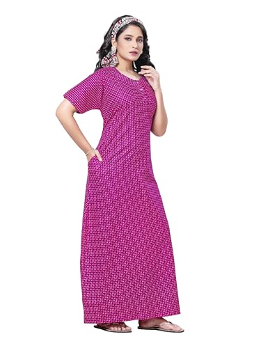 Image of Keyocean Women's Cotton Printed Maxi Nighty, Full Length Night Gown for Women, Comfortable Night Gown and Sleepwear, Free Size, Pack of 2